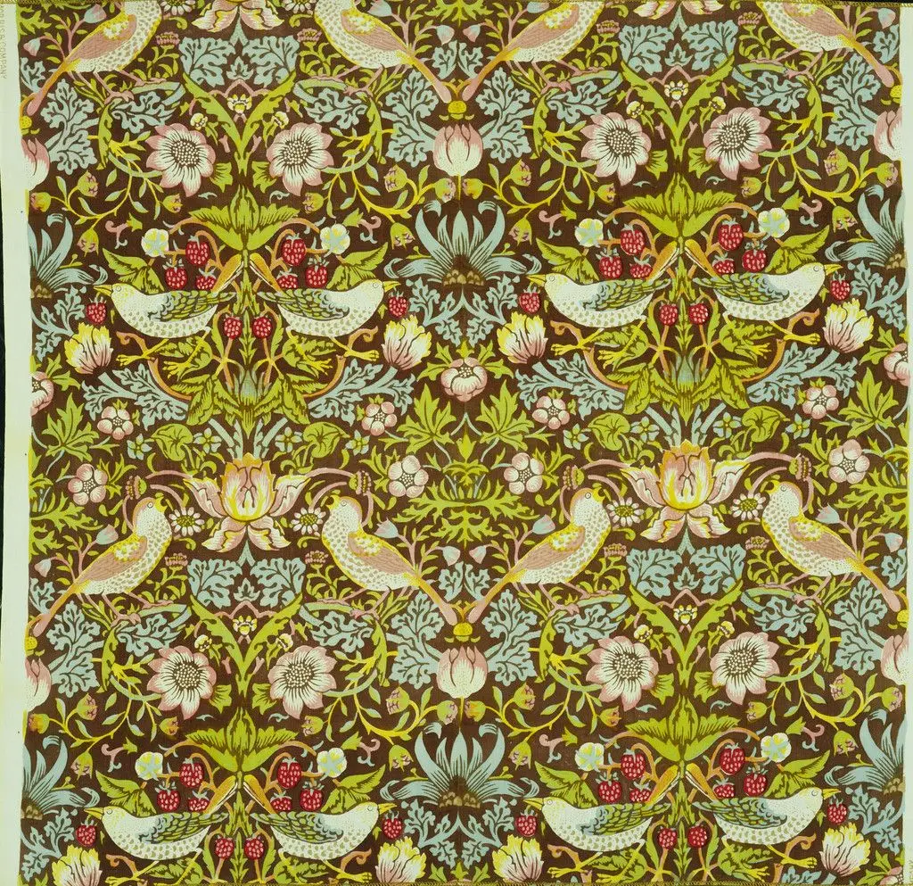 Strawberry Thief Pattern Printed Fabric (no. 23598) by William Morris
