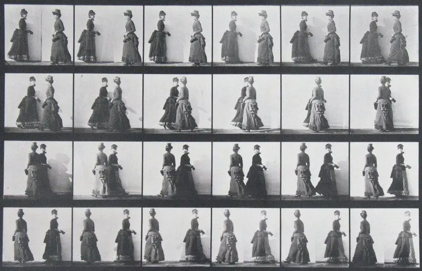 Two Women Walking, Meeting and Partly Turning: Plate 45 from Animal Locomotion (1887) by Eadweard J. Muybridge