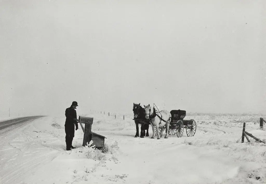 Morton County, North Dakota, Getting the Morning Mail at Eighteen below Zero, (Mail) by John Vachon