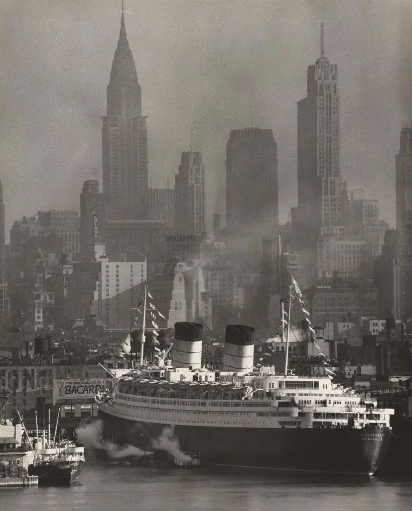 Queen Elizabeth, New York Harbor by Andreas Feininger