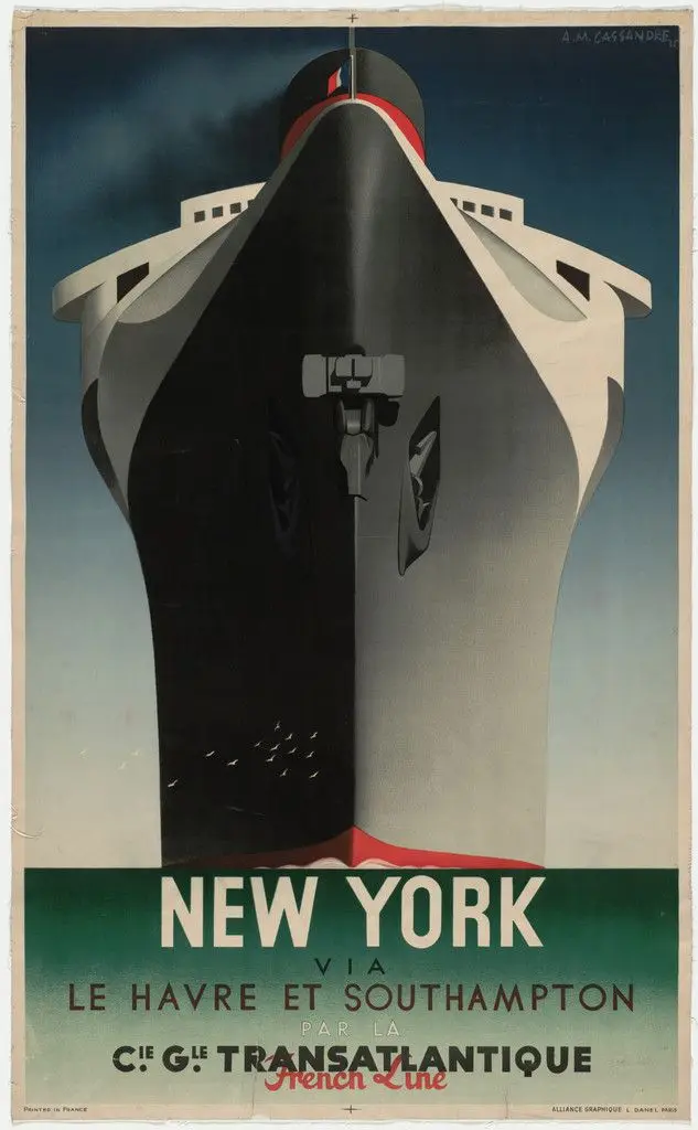 New York via Le Havre et Southampton (New York via Le Havre and Southampton) (Poster for La Cie. Gle. Transatlantique [French Line]) by A. M. Cassandre