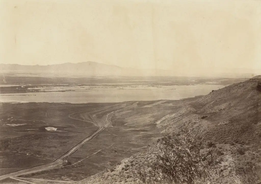 Great Salt Lake Warm Spring, Lake in Distance by Andrew Joseph Russell