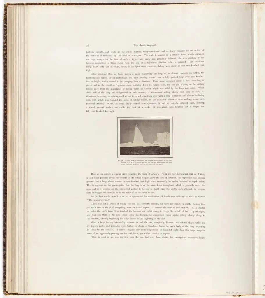 "Iceberg with the figure of a man clinging to the top" by George P. Critcherson, John L. Dunmore, William Bradford