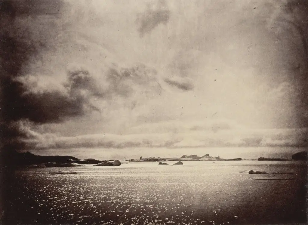 "Instantaneous view of icebergs off the coast, at mid day" by George P. Critcherson, John L. Dunmore, William Bradford