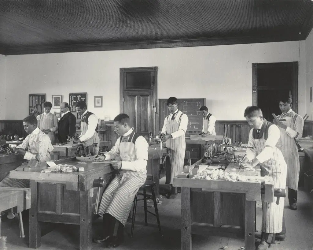 Class in manual training. Wood work by Frances Benjamin Johnston