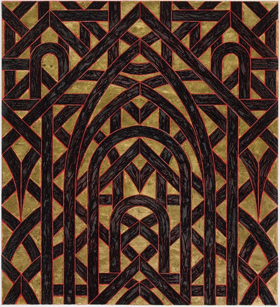 Gold Leaf, Red & Black by Valerie Jaudon