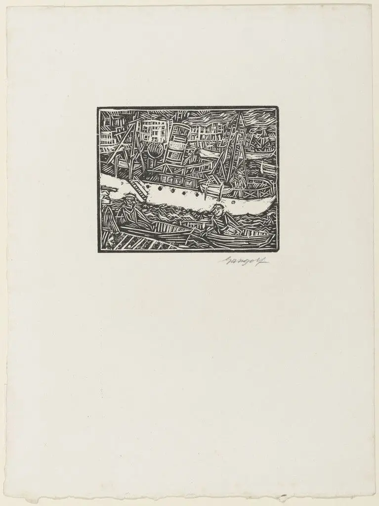 Marseille, Steamboat in the Harbor (Marseille, Dampfer im Hafen) from the periodical in portfolio form Die Schaffenden, vol. 7, no. 2 by Paul Gangolf