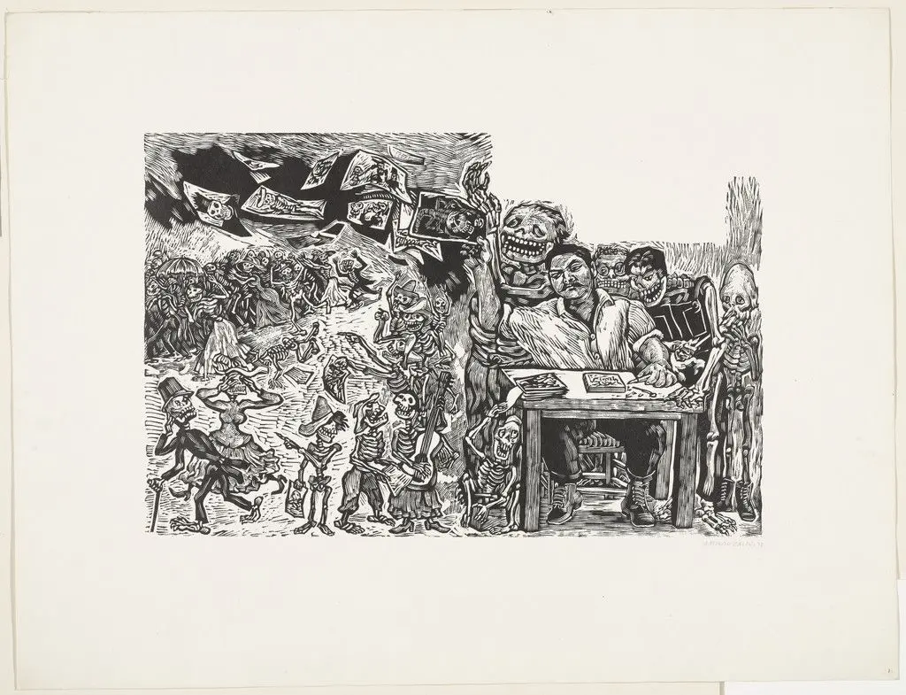 Posada and his Skeletons by Alfredo Zalce