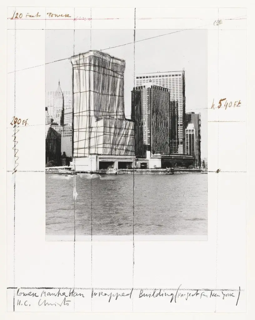 Lower Manhattan Wrapped Building, Project for New York from the portfolio Five Urban Projects by Christo