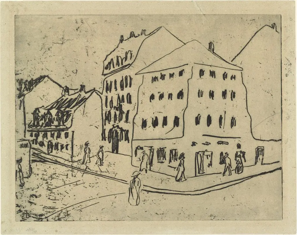 The Blue House in the Potholder District (Das Blaue Haus im Topflappenviertel) by Ernst Ludwig Kirchner