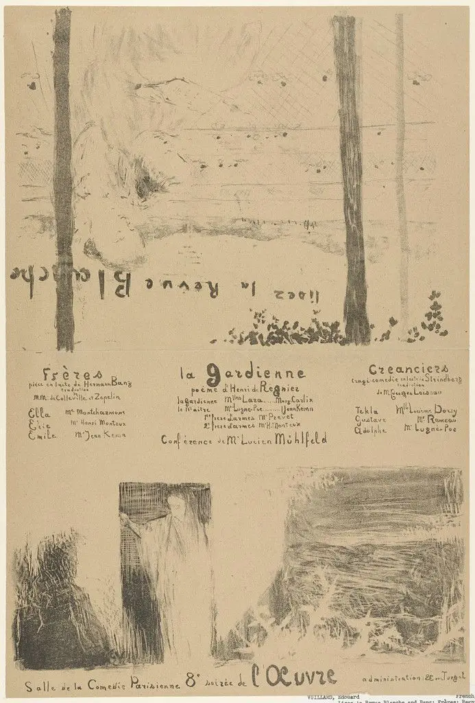 Program for Lisez La Revue blanche and Frères, La Gardienne, Créanciers by Édouard Vuillard