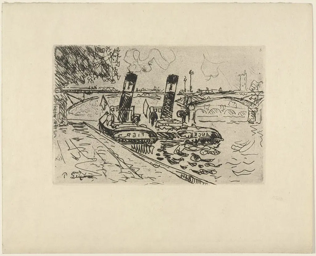 Paris: Le Pont des Arts with Tugboats (Paris: Le Pont des Arts avec Remorqueuers) by Paul Signac