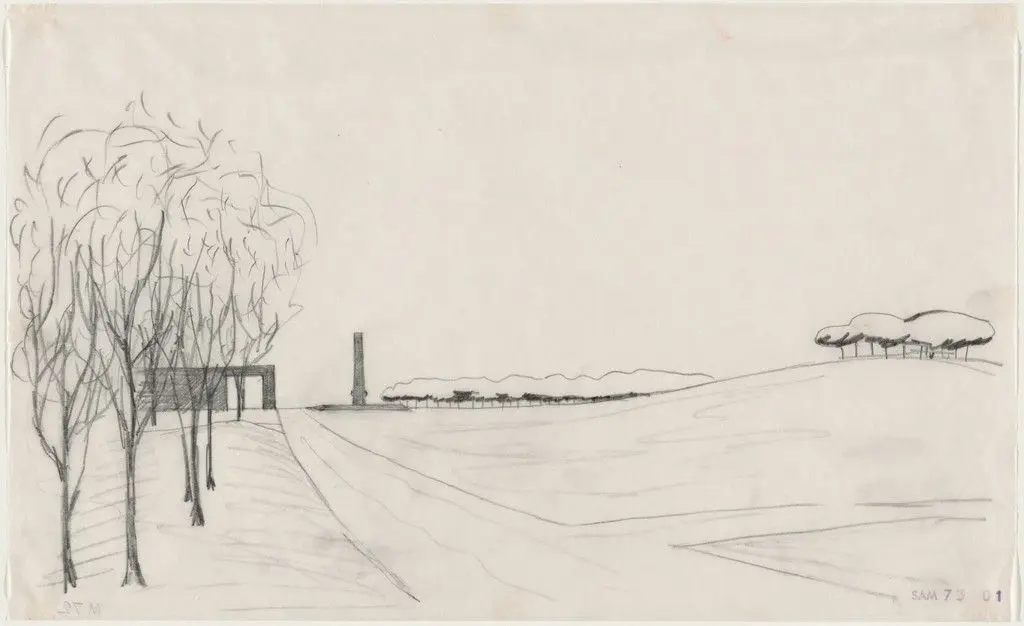 Woodland Crematorium, Stockholm, Sweden, Exterior elevation by Erik Gunnar Asplund