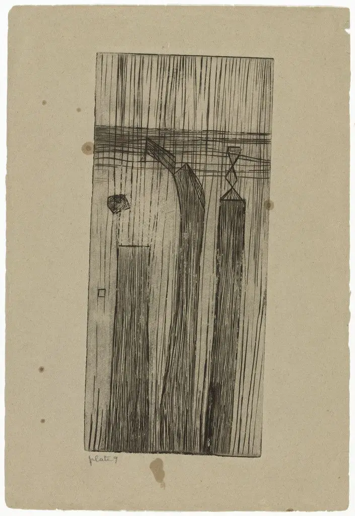 Plate 9 of 9, from the illustrated book, He Disappeared into Complete Silence by Louise Bourgeois, Atelier 17, New York
