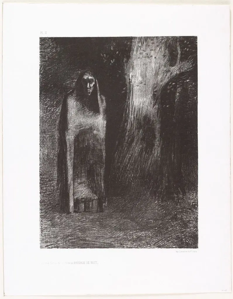 The Man Was Alone in a Night Landscape (L'Homme fut solitaire dans un paysage de nuit) by Odilon Redon