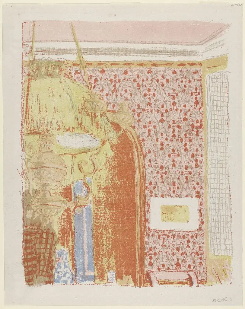 Interior with Pink Wallpaper II (Intérieur aux tentures roses II) from Landscapes and Interiors (Paysages et intérieurs) by Édouard Vuillard