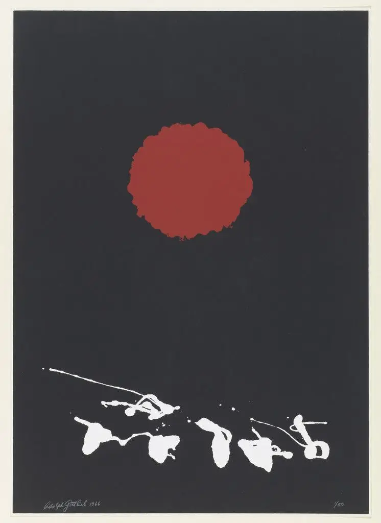 Black Ground, Red Disc by Adolph Gottlieb