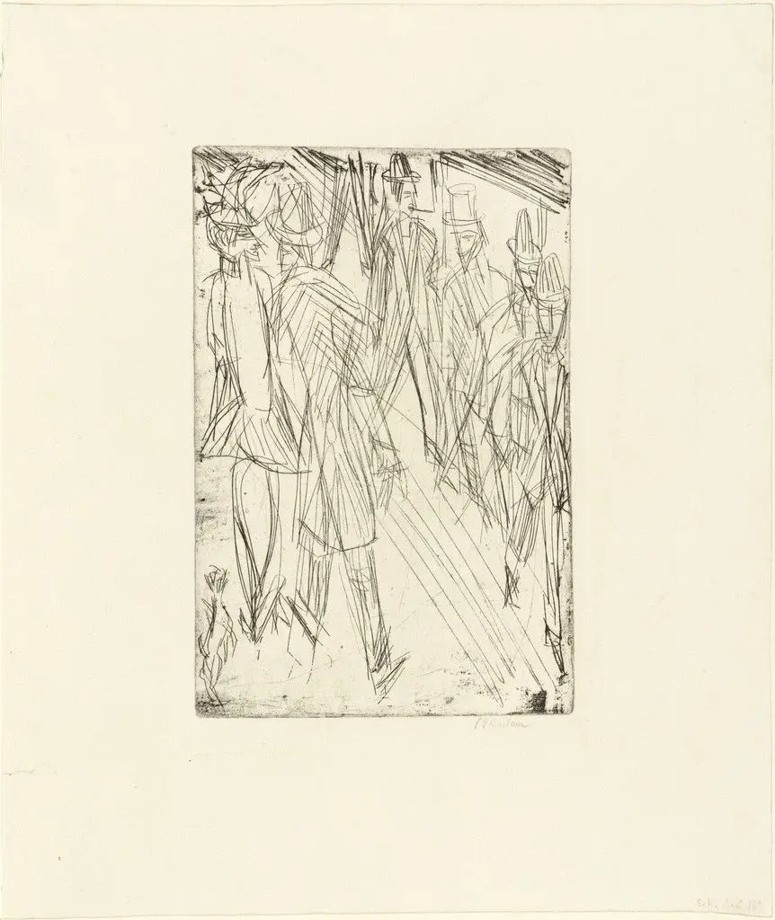 Street Scene with Little Dog (Strassenszene mit Hündchen) by Ernst Ludwig Kirchner