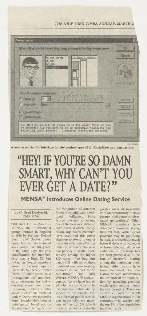 "Hey If You're So Damn Smart, Why Can't You Ever Get a Date?" from the series Personal Articles by Vik Muniz