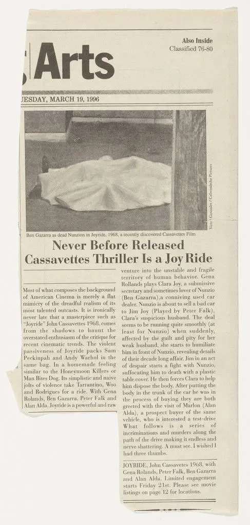 Never Before Released Cassavetes Thriller Is a Joy Ride from the series Personal Articles by Vik Muniz