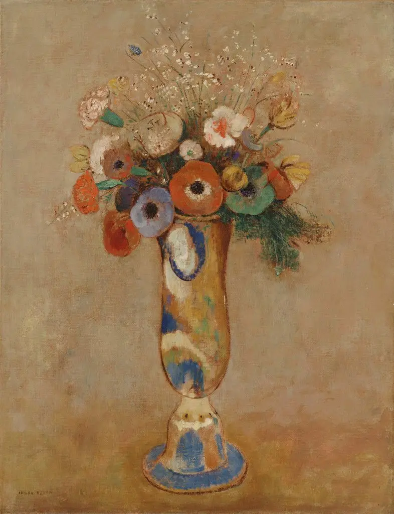 Wildflowers in a Long Neck Vase by Odilon Redon