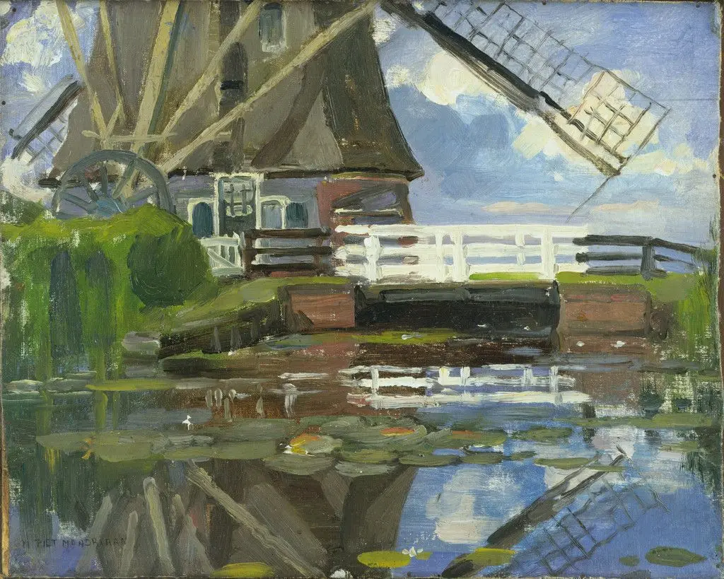 Truncated View of the Broekzijder Mill on the Gein, Wings Facing West by Piet Mondrian