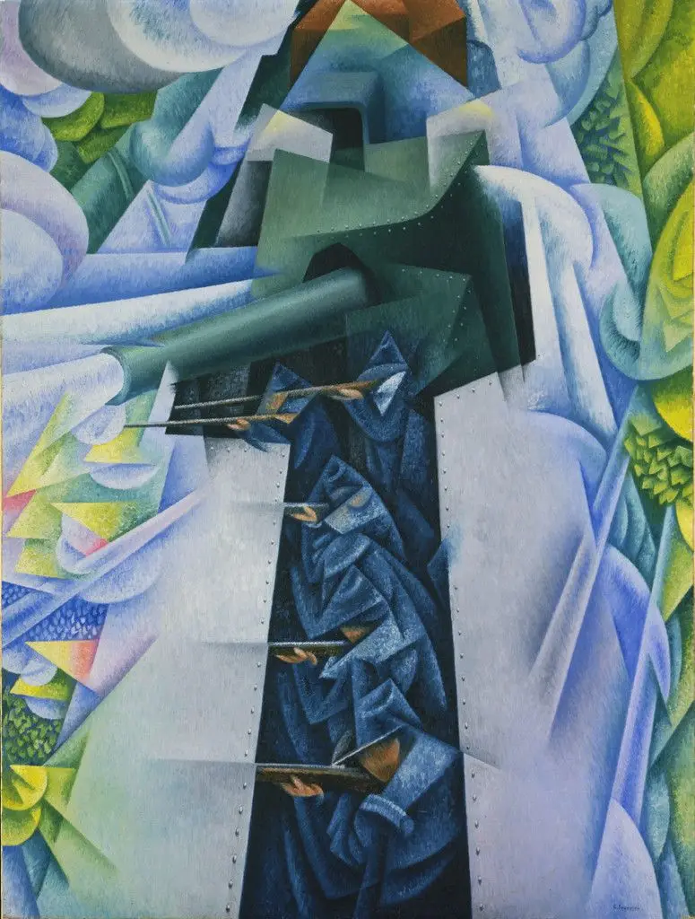 Armored Train in Action by Gino Severini