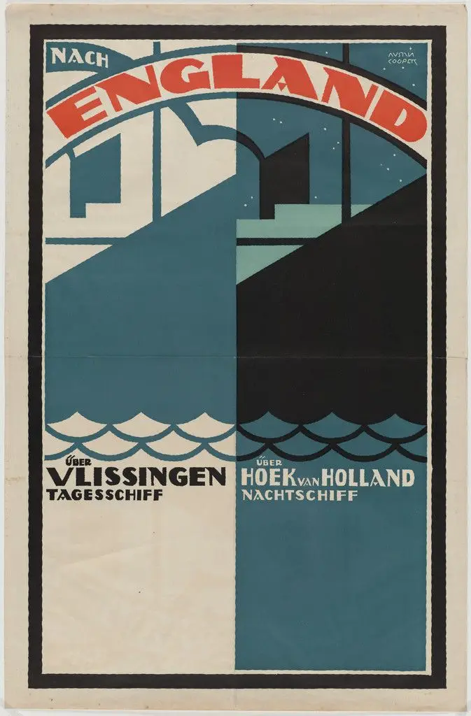 Nach England (To England) (Poster for ship travel from the Netherlands by day via Vlissingen and by night via Hoek) by Austin Cooper
