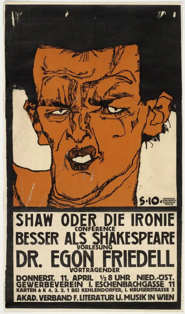 Shaw or the Irony (Shaw oder die Ironie), Poster for a Lecture by Egon Friedell by Egon Schiele