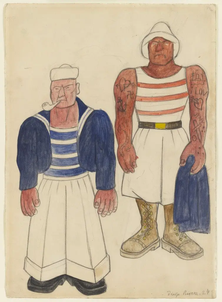 American Sailors. Costume design for the ballet H.P. (Horsepower) by Diego Rivera