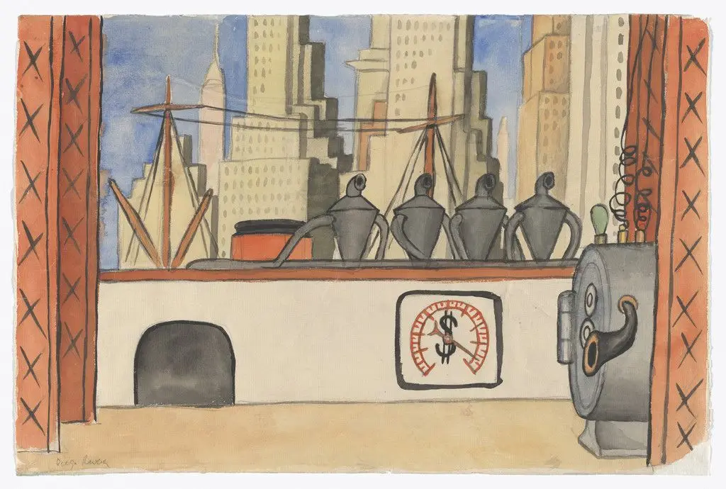 Set design for scene four of the ballet H.P. (Horsepower) by Diego Rivera
