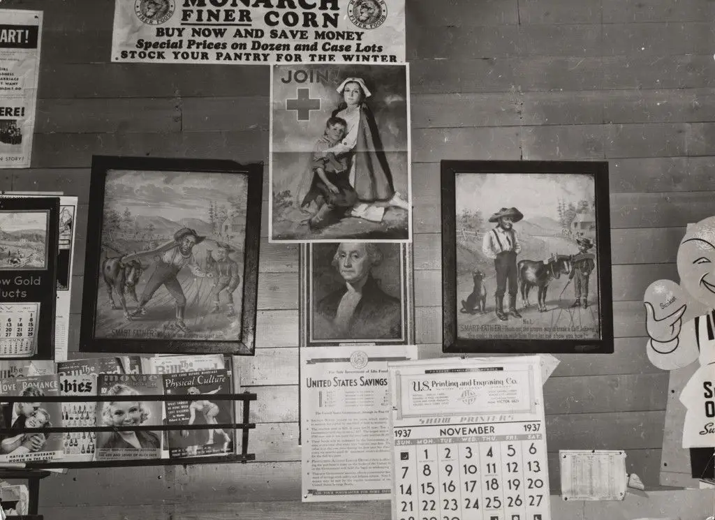 Decoration in Store at Alger, Montana by John Vachon