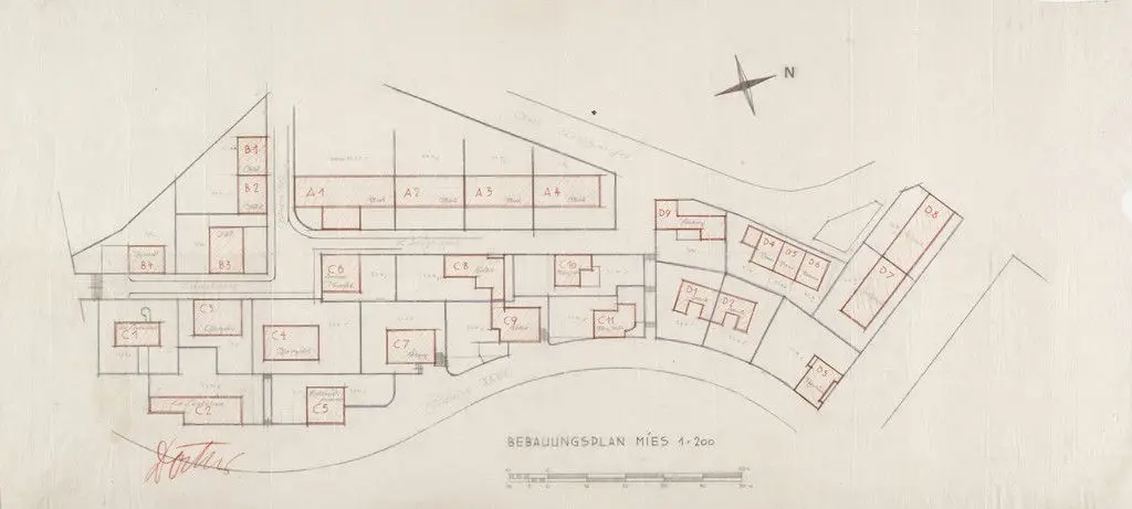 Weissenhof Housing Colony Master Plan, "The Dwelling," Stuttgart, Germany (Site plan) by Ludwig Mies van der Rohe