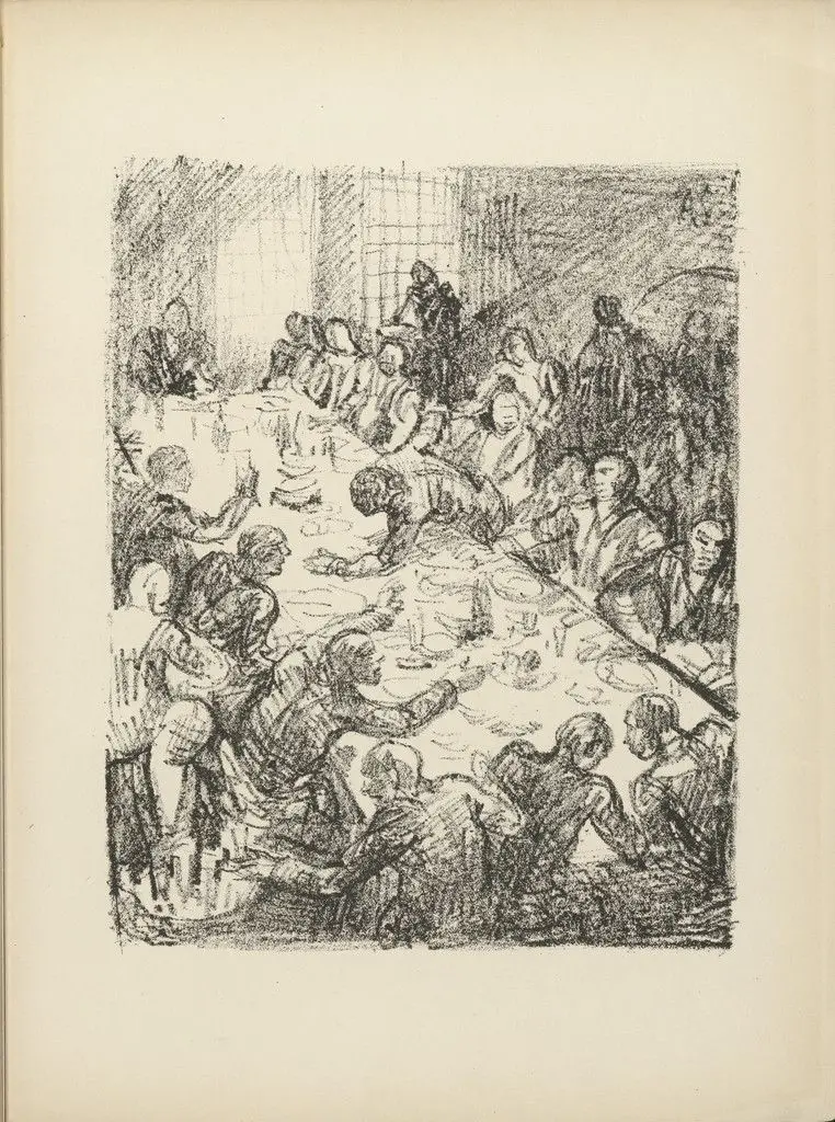 The Banquet (Das Gastmahl) (plate 28) from the illustrated book Deutsche Graphiker der Gegenwart (German Printmakers of Our Time) by Adolf Ferdinand Schinnerer