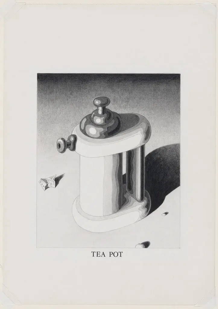 Study for Tea Pot (with Red Lid), project (Perspective) by Ettore Sottsass