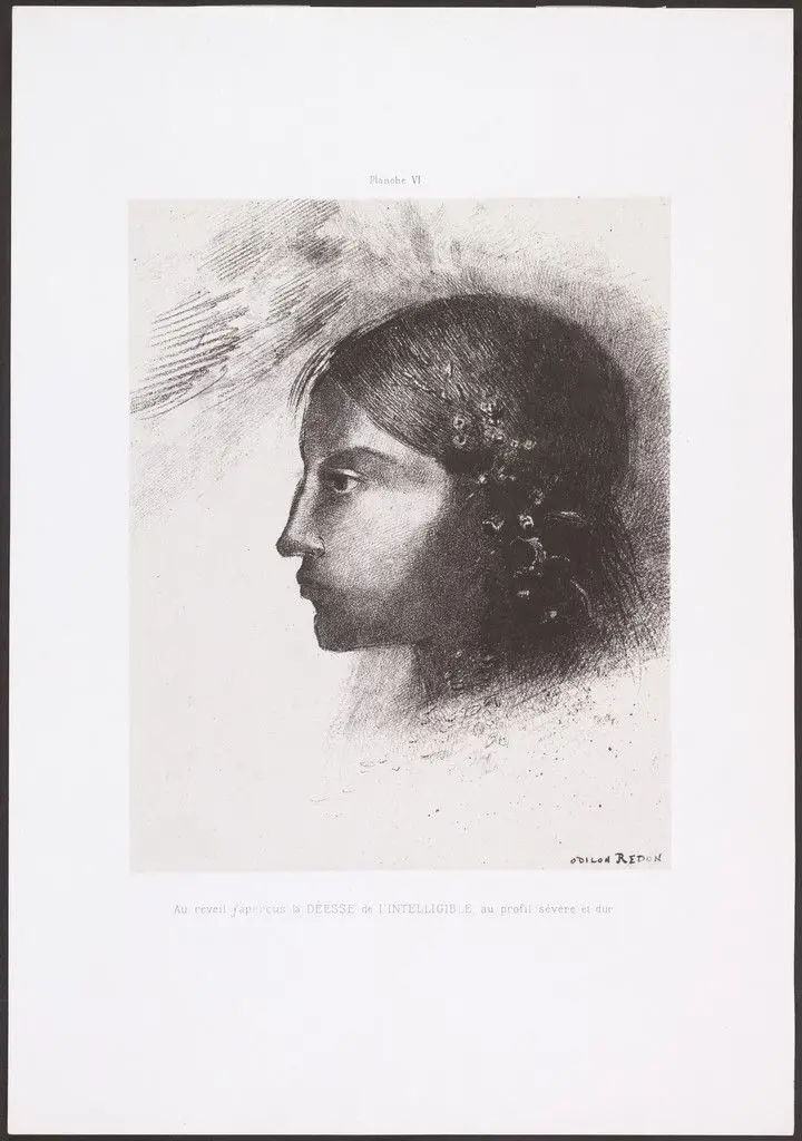 Upon Waking, I Saw the Goddess of the Intelligible, with Her Severe and Hard Profile (Au réveil, j'aperçus la déesse de l'intelligible au profil sévère et dur) from Homage to Goya (Hommage à Goya) by Odilon Redon