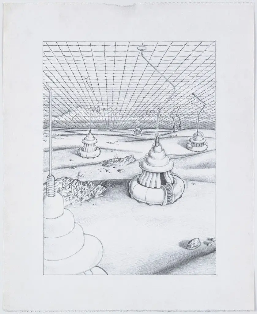 The Planet as Festival: Study for a Large Dispenser of Waltzes, Tangos, Rock, and Cha-Cha, project (Perspective) by Ettore Sottsass