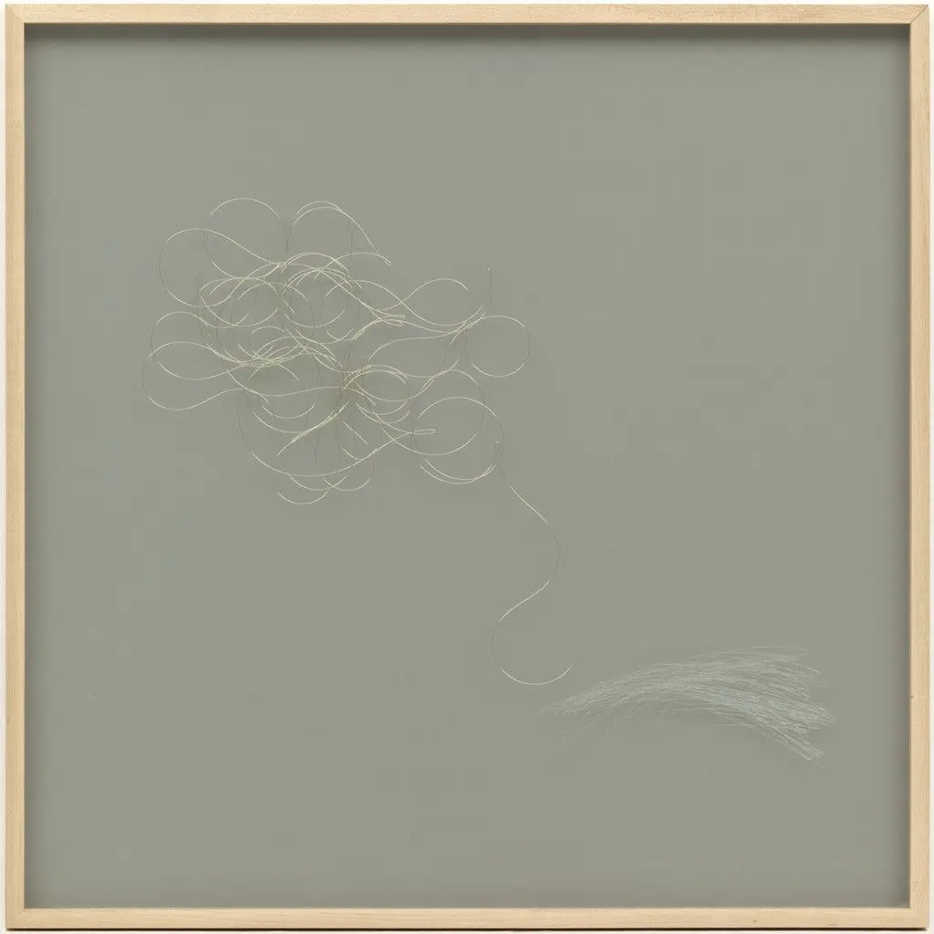 Engagement Ring Drawing (As Long as it Lasted), reclaimed gold engagement ring drawn into wire, scratches on glass made by a diamond by Cornelia Parker