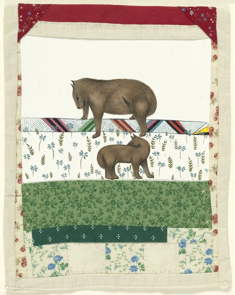 Untitled (2 bears on quilted landscape) by Clare Rojas