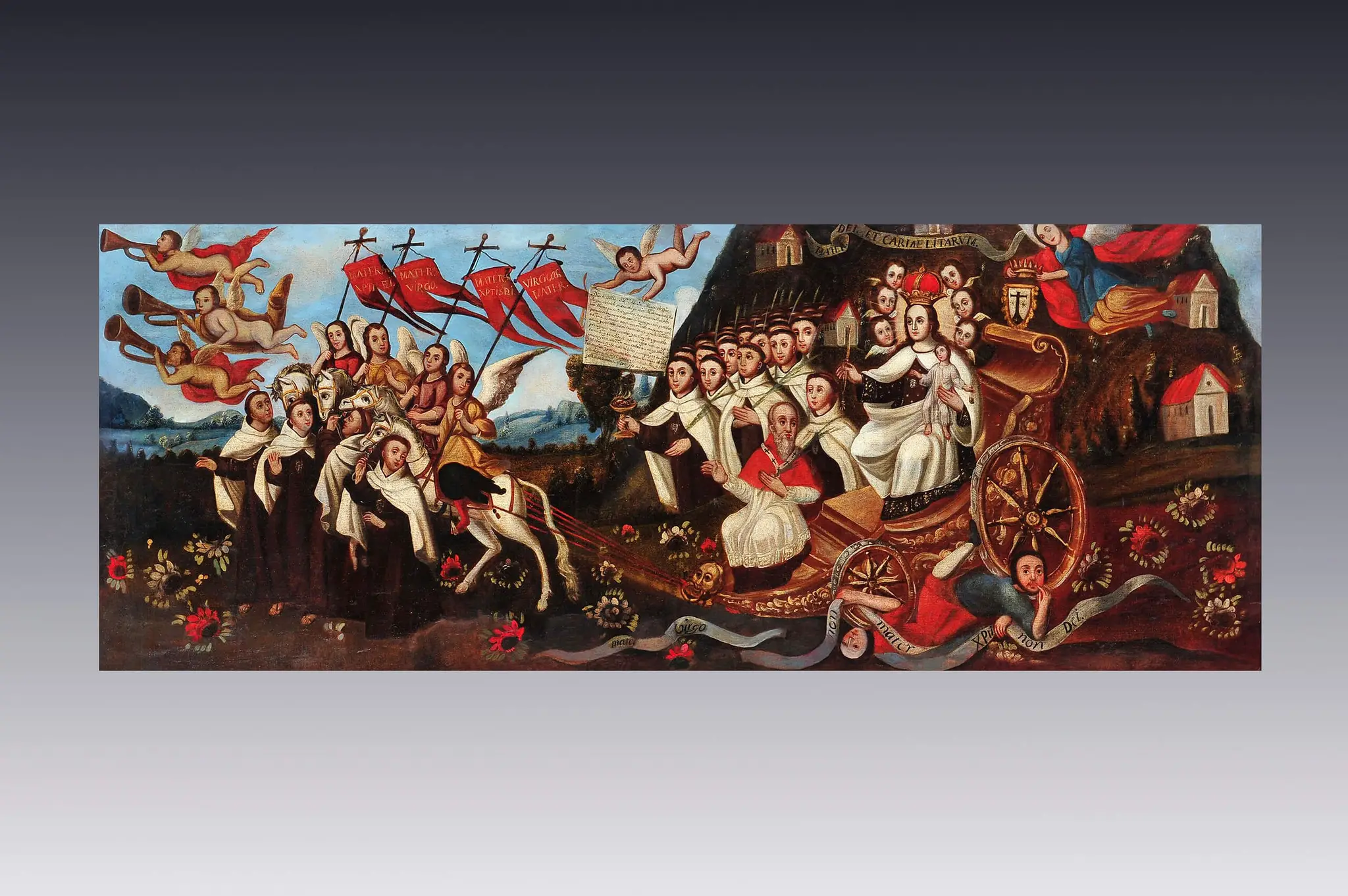 Alegoria carmelita del triunfo de la Inmaculada Concepcion con la Virgen del Carmen y San Pedro Tomas by Anonimo