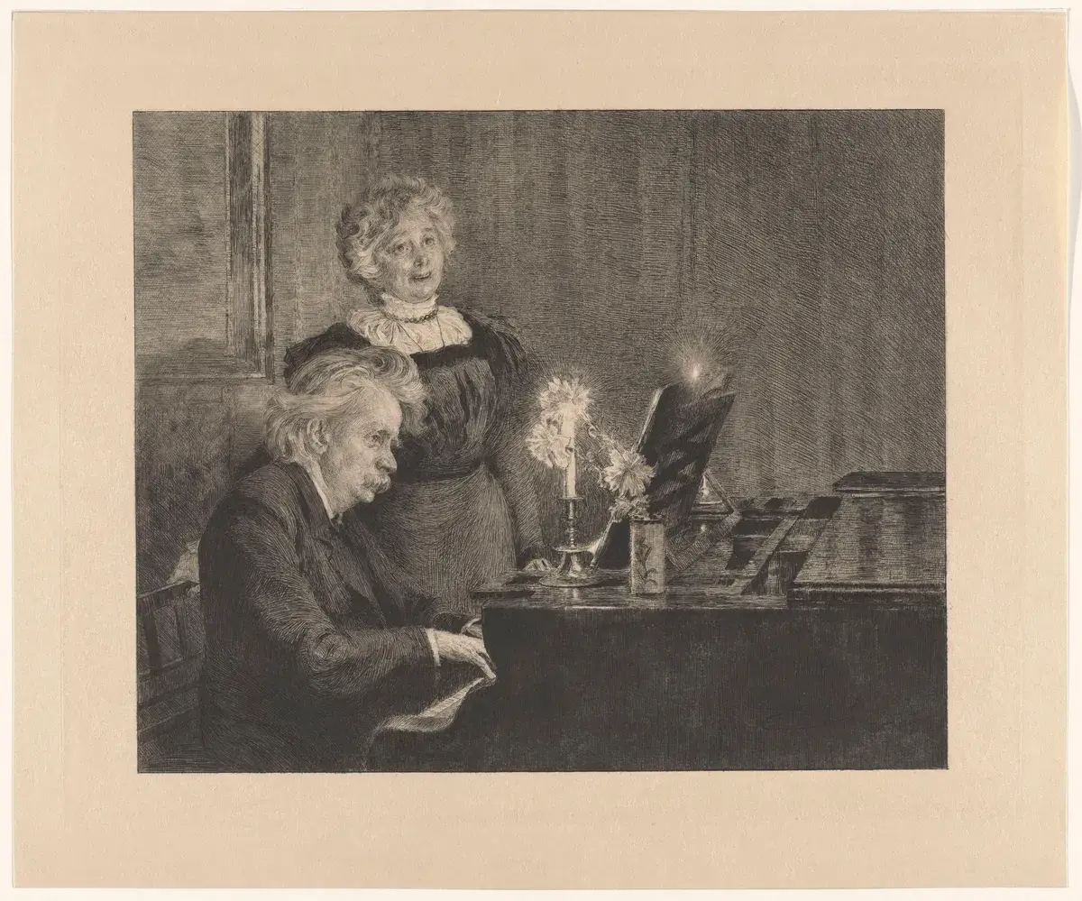 Edvard og Nina Grieg ved flygelet [Grafikk] by Krøyer, Peder Severin