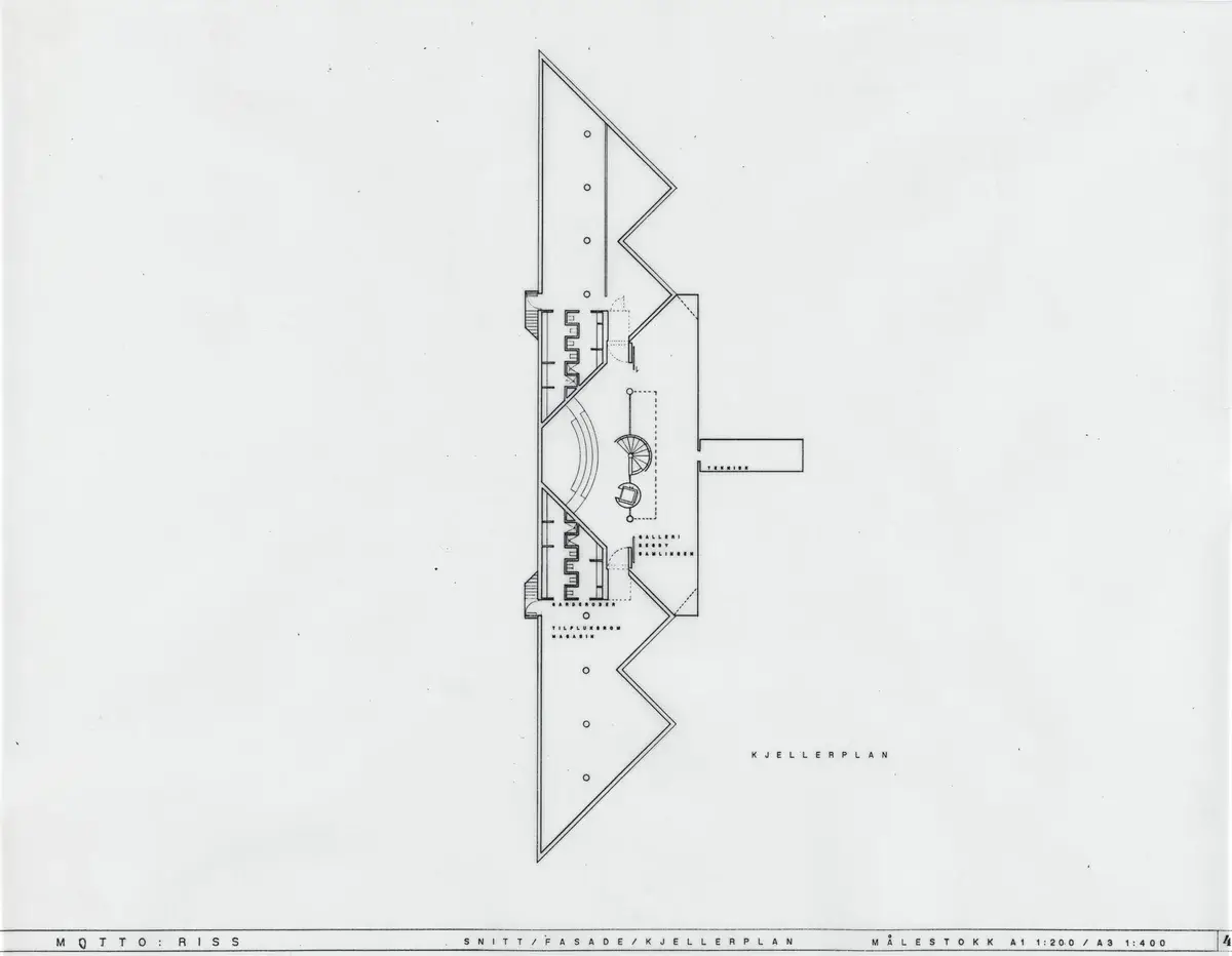 Utkast til Helleristningsmuseum i Borge, kjellerplan [Konkurranseutkast] by Unknown artist