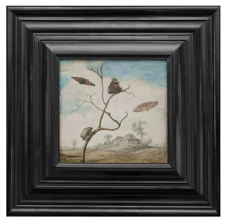 Stilleben med landskap by Margareta de Heer