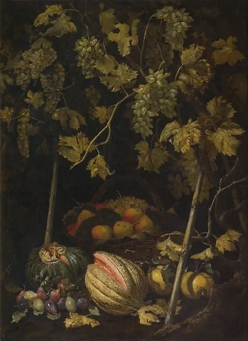 Stilleben med frukt och vinstock by Pietro Paolo Bonzi