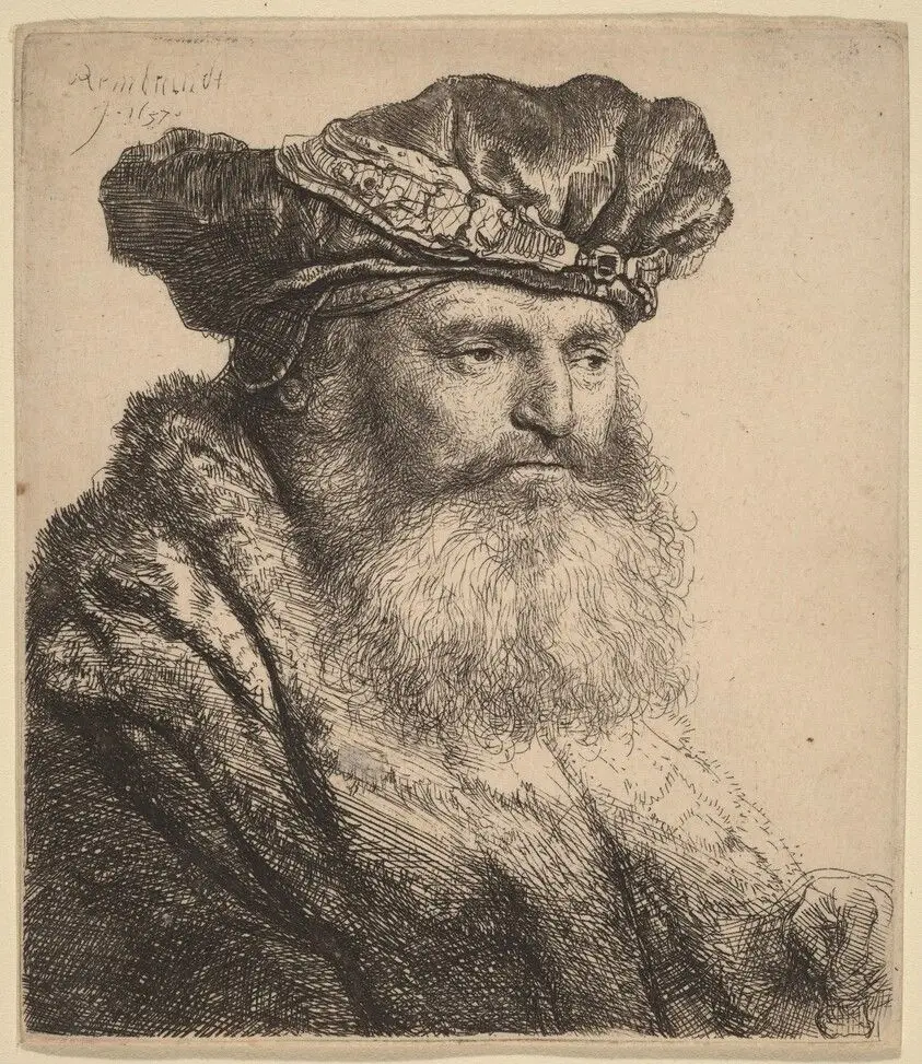 Bearded Man in a Velvet Cap with a Jewel Clasp by Rembrandt van Rijn