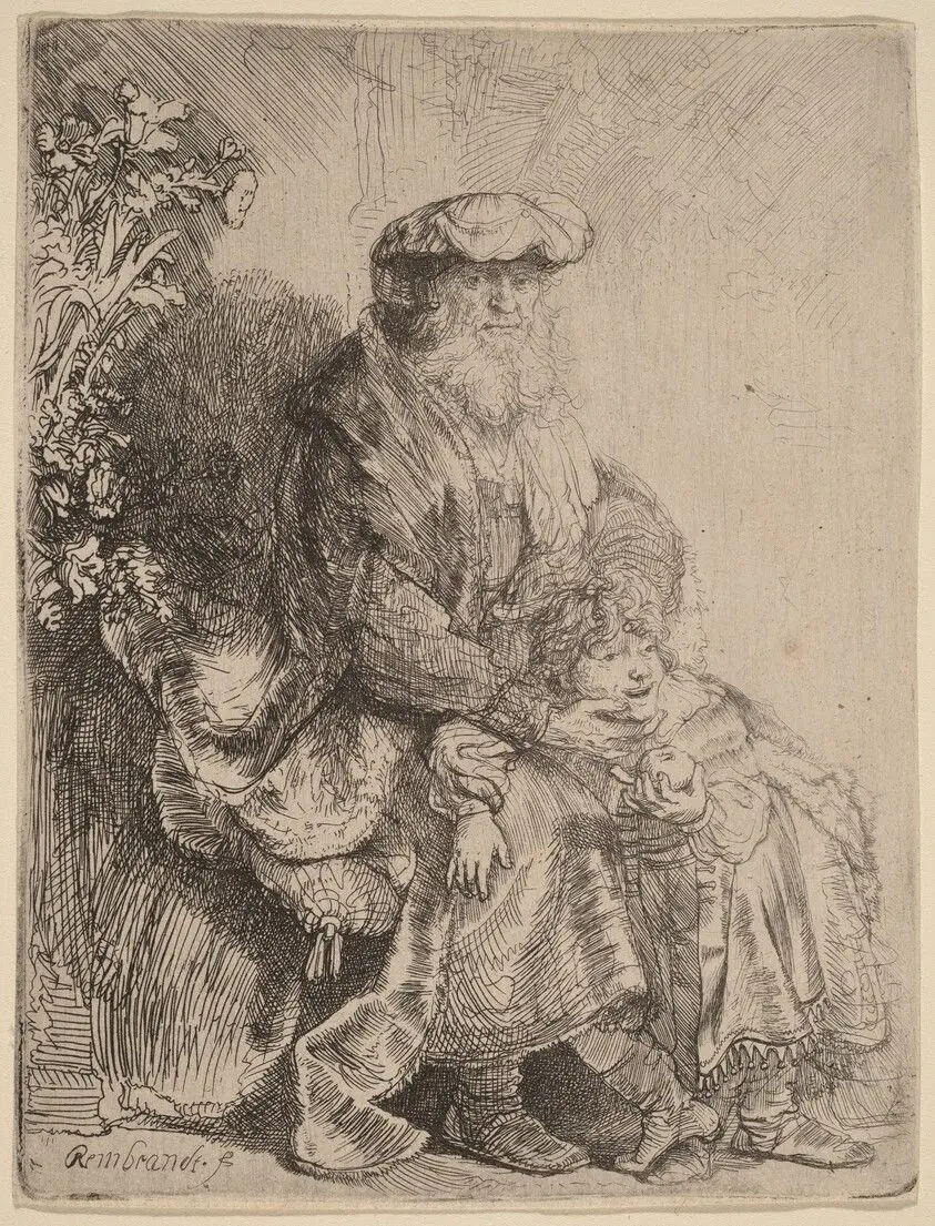 Abraham Caressing Isaac by Rembrandt van Rijn