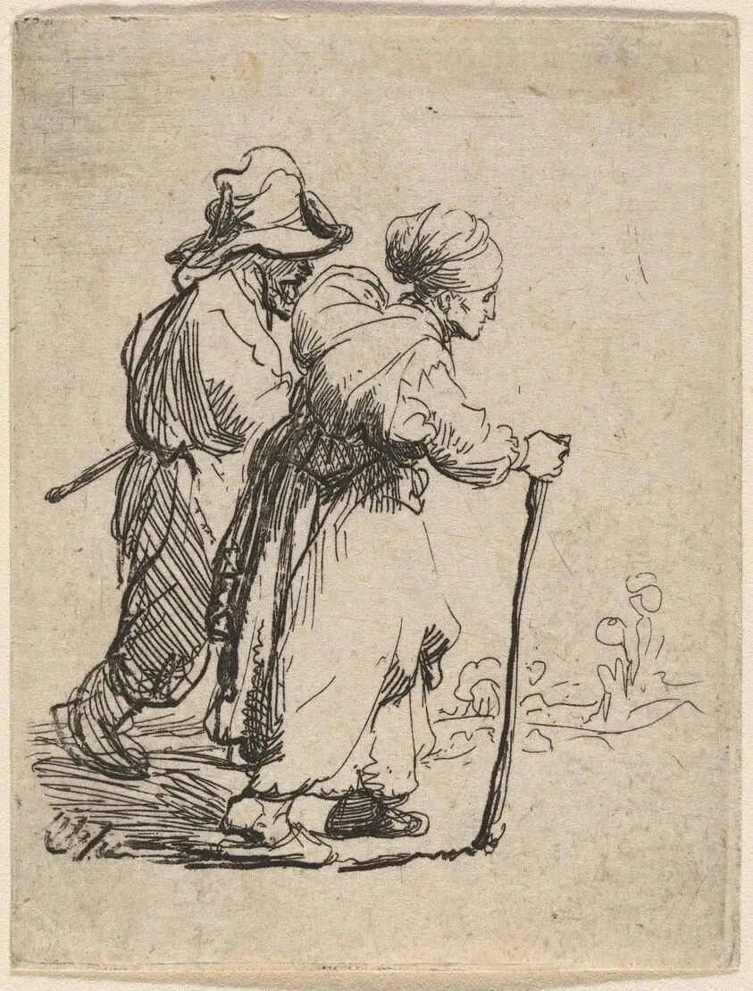 A Peasant Family Walking by Rembrandt van Rijn