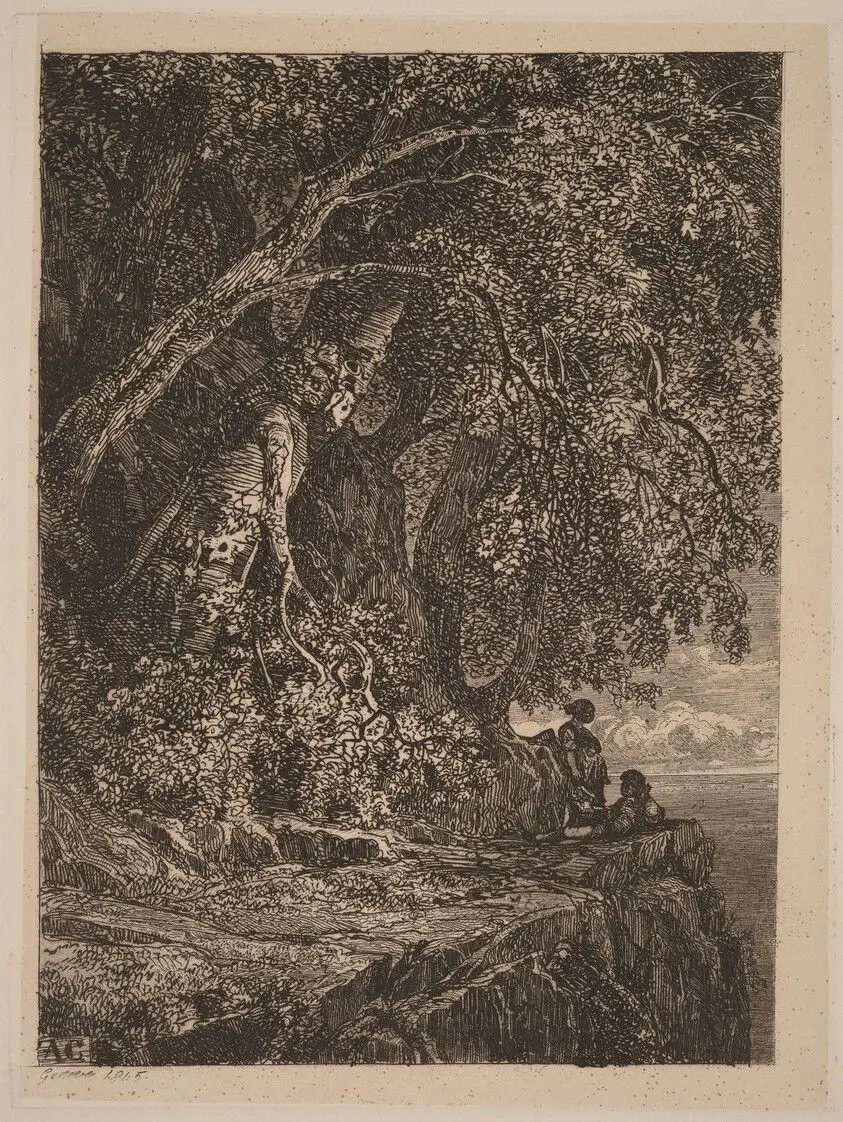 Couple Resting on a Cliff by Calame, Alexandre