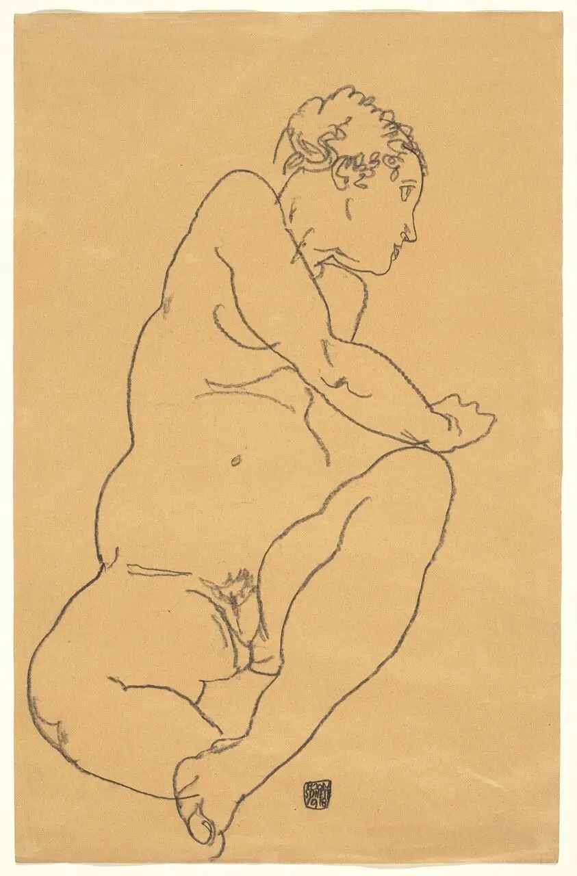 Female Nude Bending to the Left by Schiele, Egon