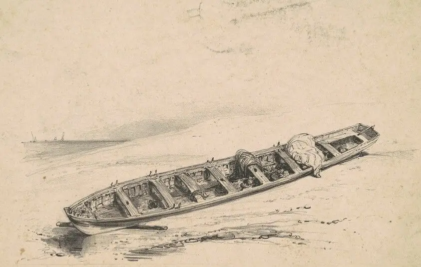 A Beached Longboat by American 19th Century